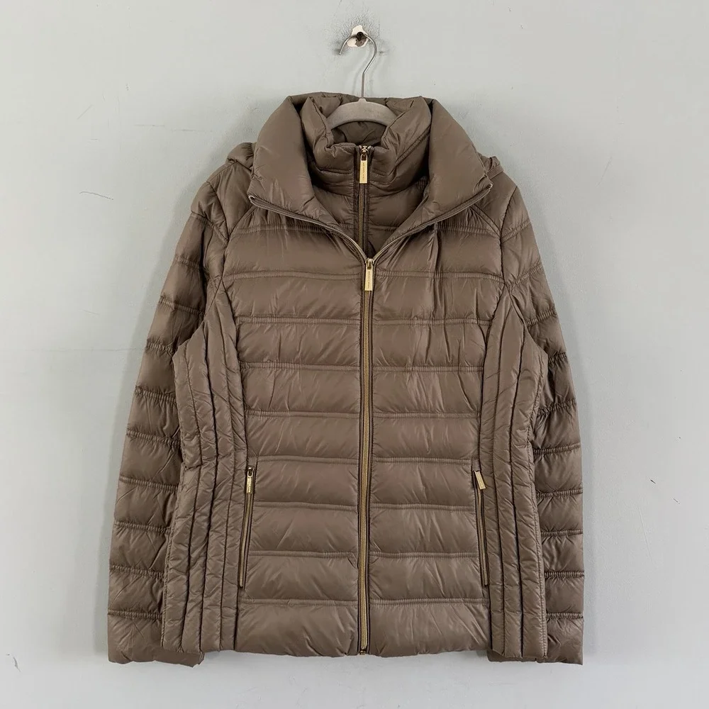 Michael Michael Kors Hooded Packable Down Fill Taupe Puffer‎ Coat